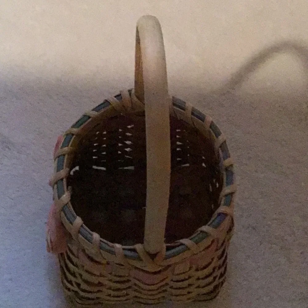 Cottagecore Fairy Woven Boho Basket with Pink Bow 8 1/2” x 4 1/2”